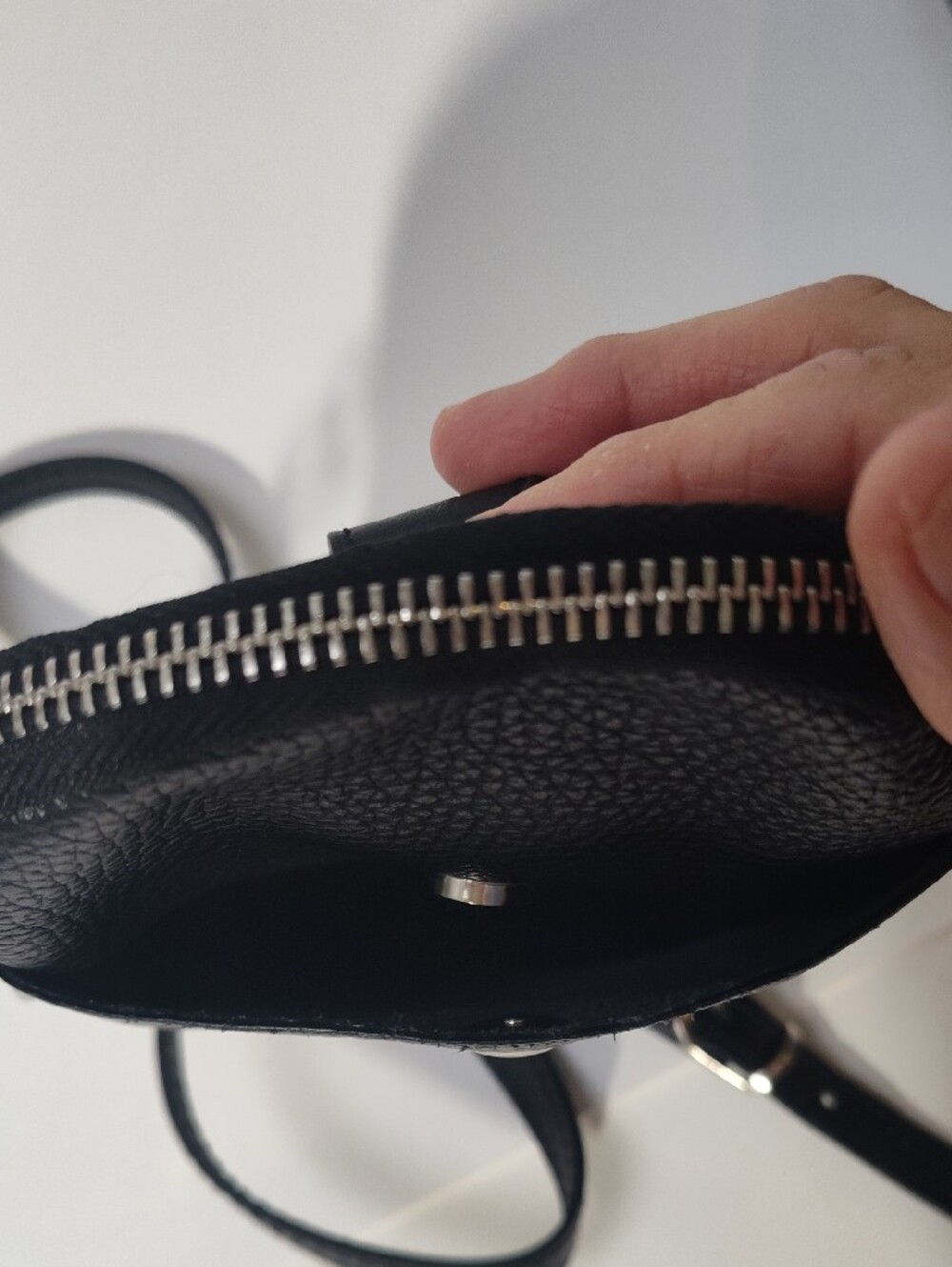 Black Pebbled Leather Crossbody Phone Bag - Picture 4 of 6